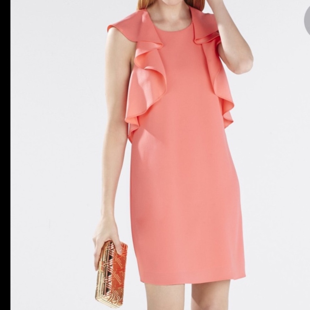 BCBG Ruffle-Shoulder Racerback Dress